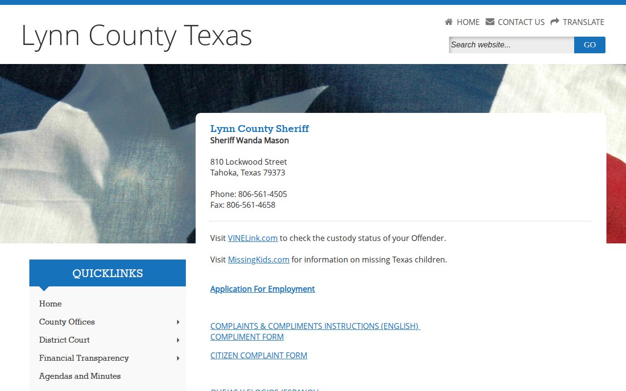 Lynn County released inmate mugshot source check on sheriff page